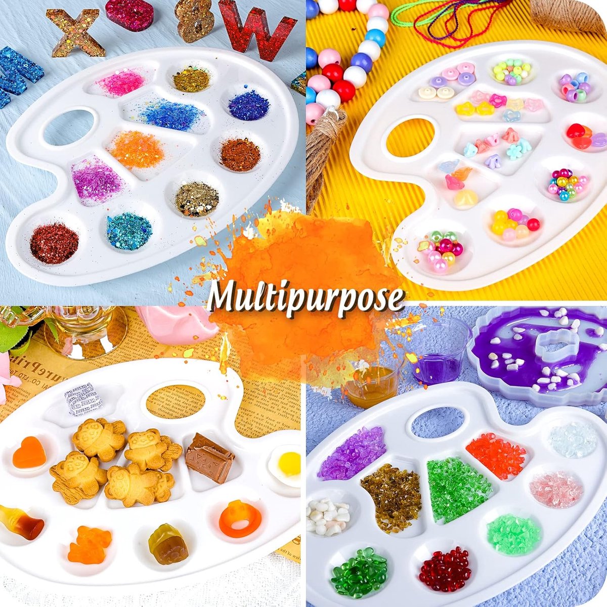 Two-piece oval paint palette - plastic paint tray - palette with thumb hole - suitable for adults and children - perfect for painting or DIY craft lessons - white