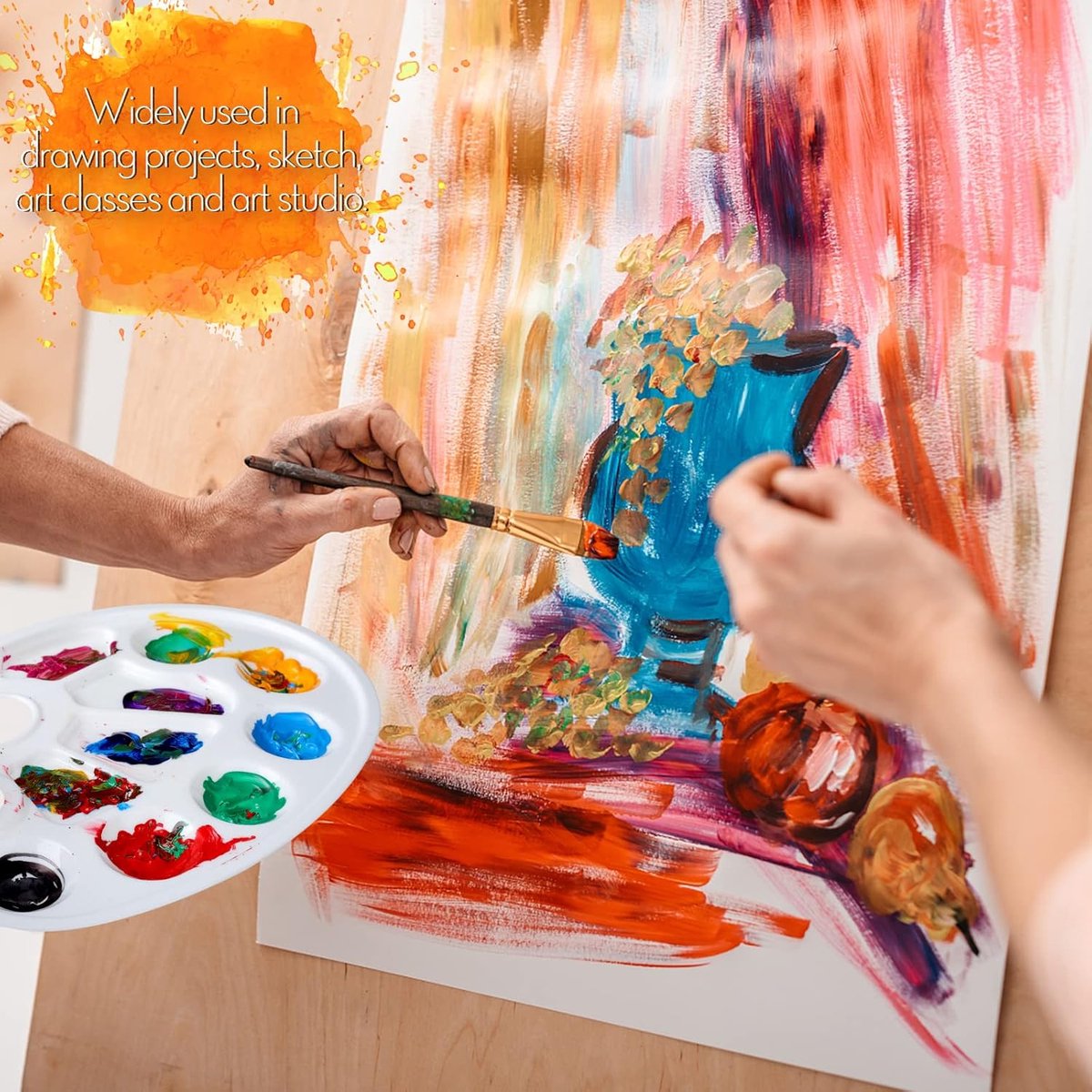 Two-piece oval paint palette - plastic paint tray - palette with thumb hole - suitable for adults and children - perfect for painting or DIY craft lessons - white