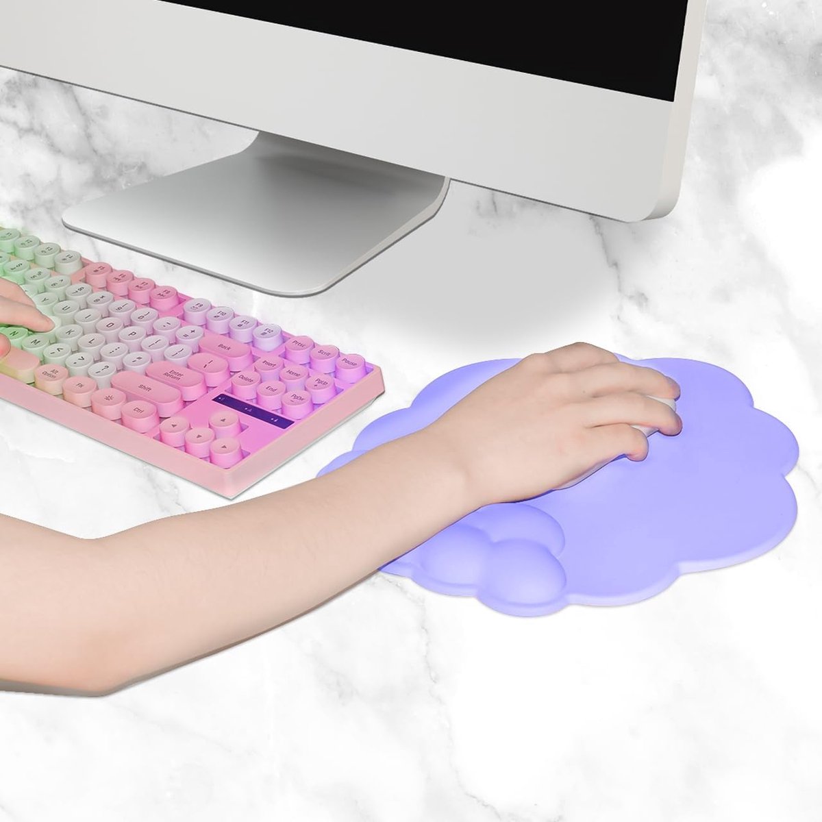 Mouse Pad - Mouse Pad with Wrist Rest - Ergonomic Mouse Pad - Mouse Pad with Leather Surface, Suitable for Computers, Laptops, Office, Home and Travel, with Non-Slip Bottom - Purple