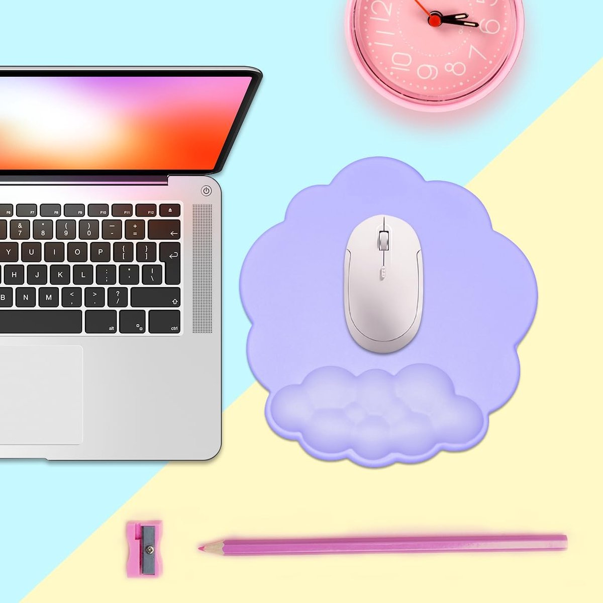 Mouse Pad - Mouse Pad with Wrist Rest - Ergonomic Mouse Pad - Mouse Pad with Leather Surface, Suitable for Computers, Laptops, Office, Home and Travel, with Non-Slip Bottom - Purple