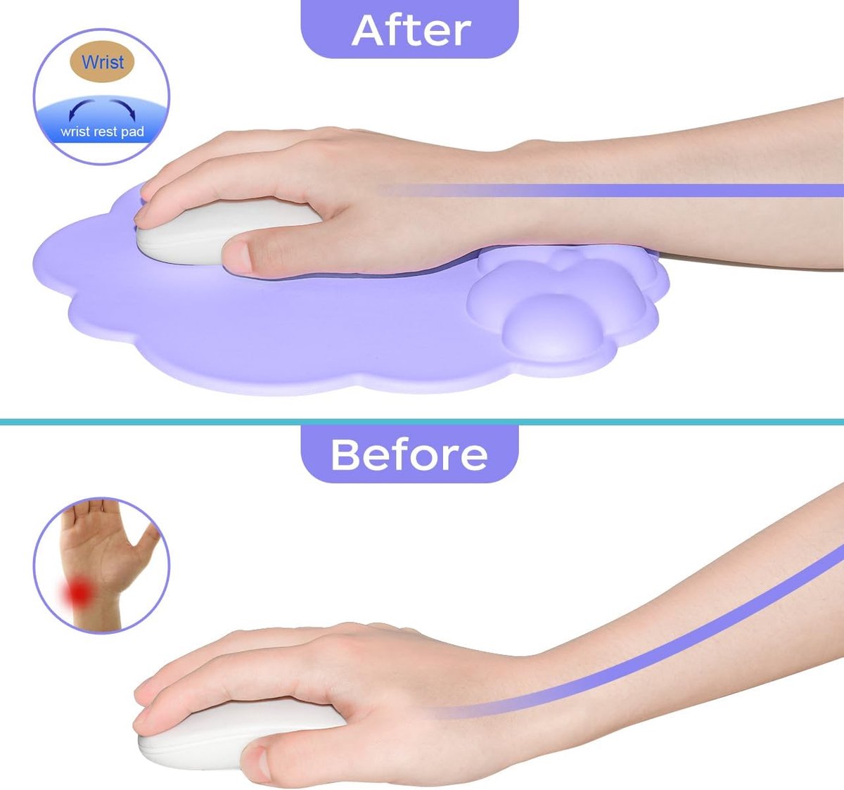 Mouse Pad - Mouse Pad with Wrist Rest - Ergonomic Mouse Pad - Mouse Pad with Leather Surface, Suitable for Computers, Laptops, Office, Home and Travel, with Non-Slip Bottom - Purple