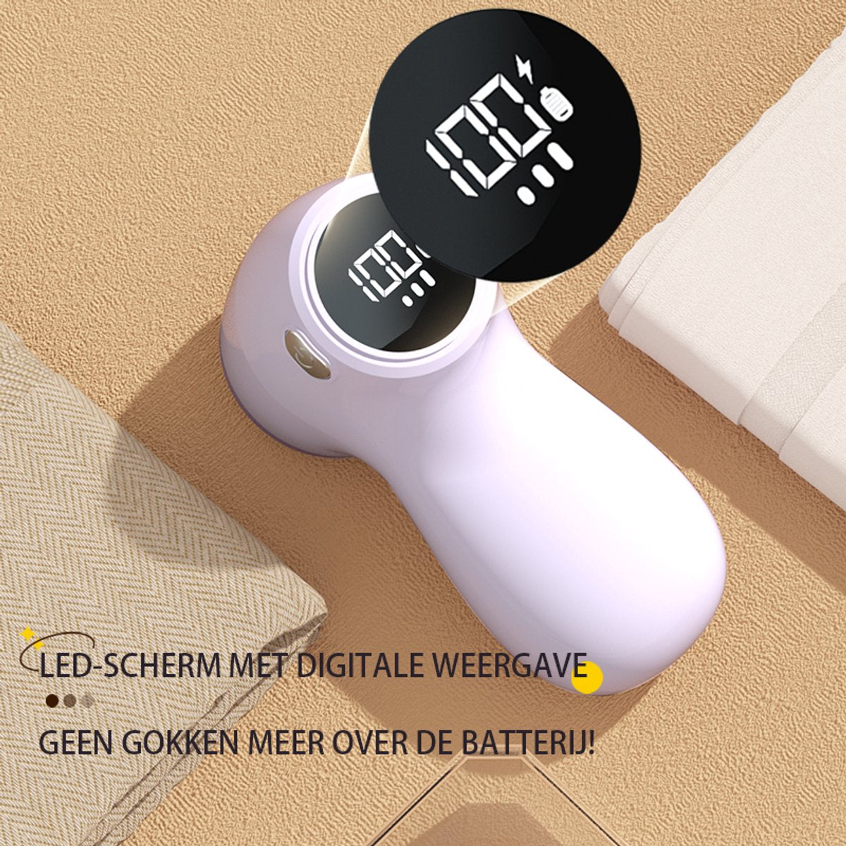 Rechargeable Lint Remover with Display - Lint Remover - Suction and Shave Function - Lint Remover - Type-C Charging - 3 Working Modes & 6-Blade System - Purple