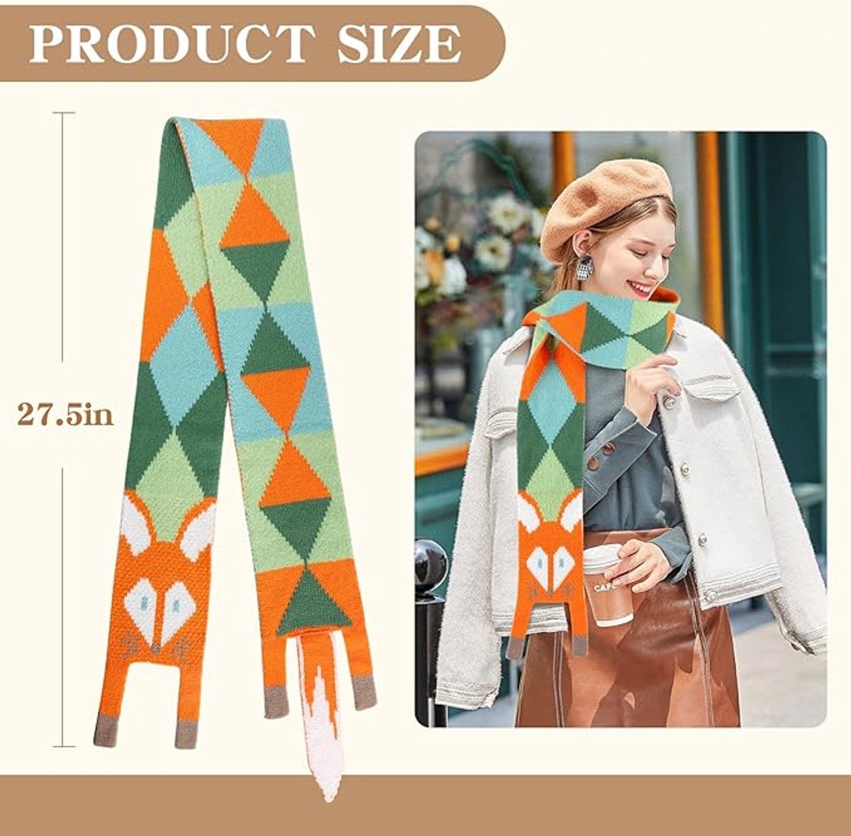 Scarves - Women's Winter Scarves - Warm Scarves - Cute Fox Scarves - 140cm - Stylish Gift - A Gift for Her (B)