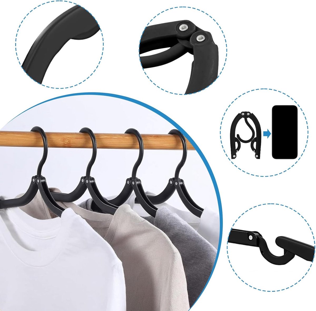 12-pack - Travel Hangers - Portable - Foldable Hangers - Travel Accessories (Black)