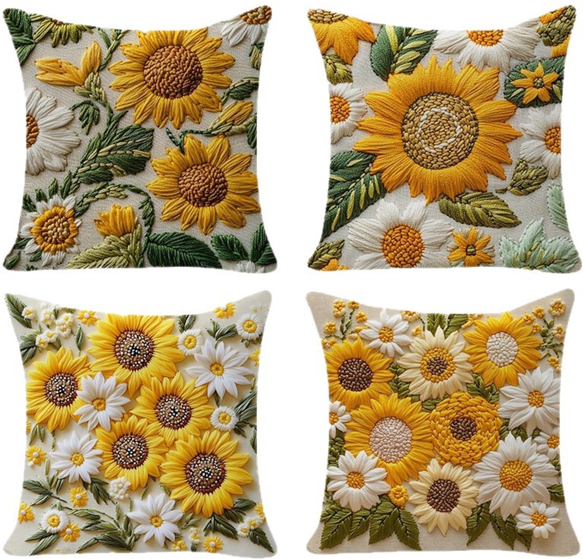 Pillowcase - 4 pieces - 45*45 cm - Flat pillowcase - Soft sunflower decoration - Modern pillowcases - Suitable for beds, sofas, living rooms and bedrooms.