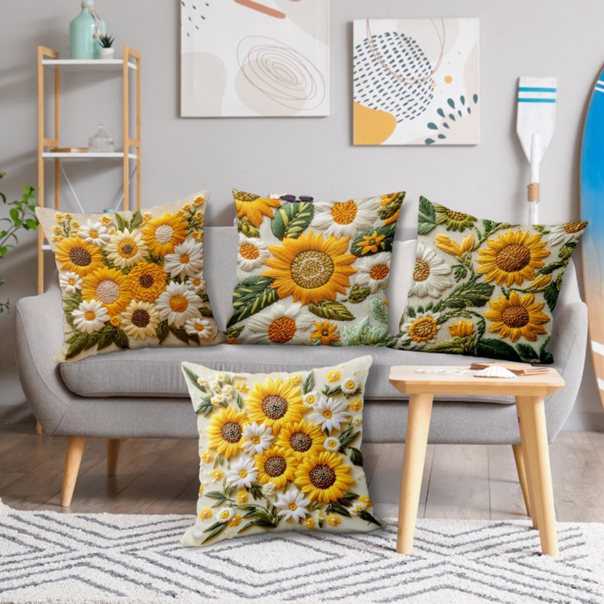 Pillowcase - 4 pieces - 45*45 cm - Flat pillowcase - Soft sunflower decoration - Modern pillowcases - Suitable for beds, sofas, living rooms and bedrooms.