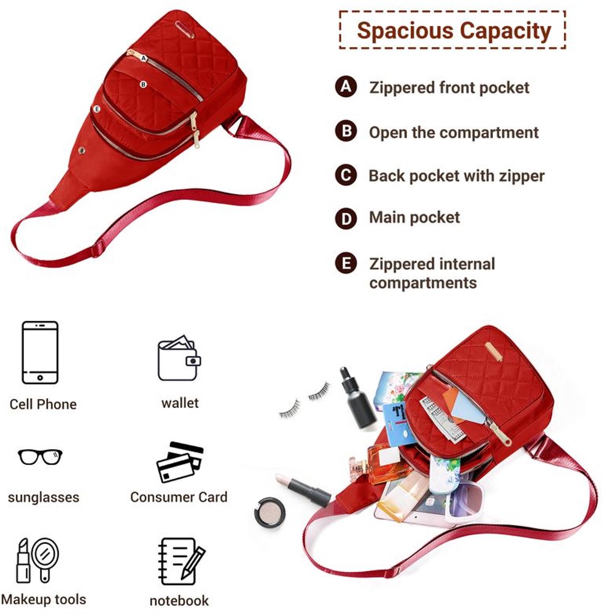 Unisex Shoulder Bag - 5 Storage Pockets & Cable Grommet - Women's Crossbody Bag - Men's Crossbody Bag - Crossbody Bags - Sling Bag - Adjustable Carrying Style (Cross/Shoulder/Chest) - White