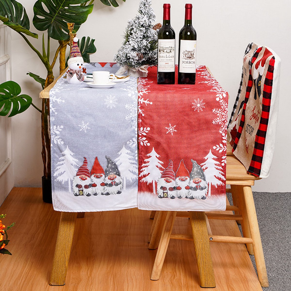 Tablecloth - Two-pack - Christmas tablecloth - Snowflake table runner - textile table runners (Gray + Red)