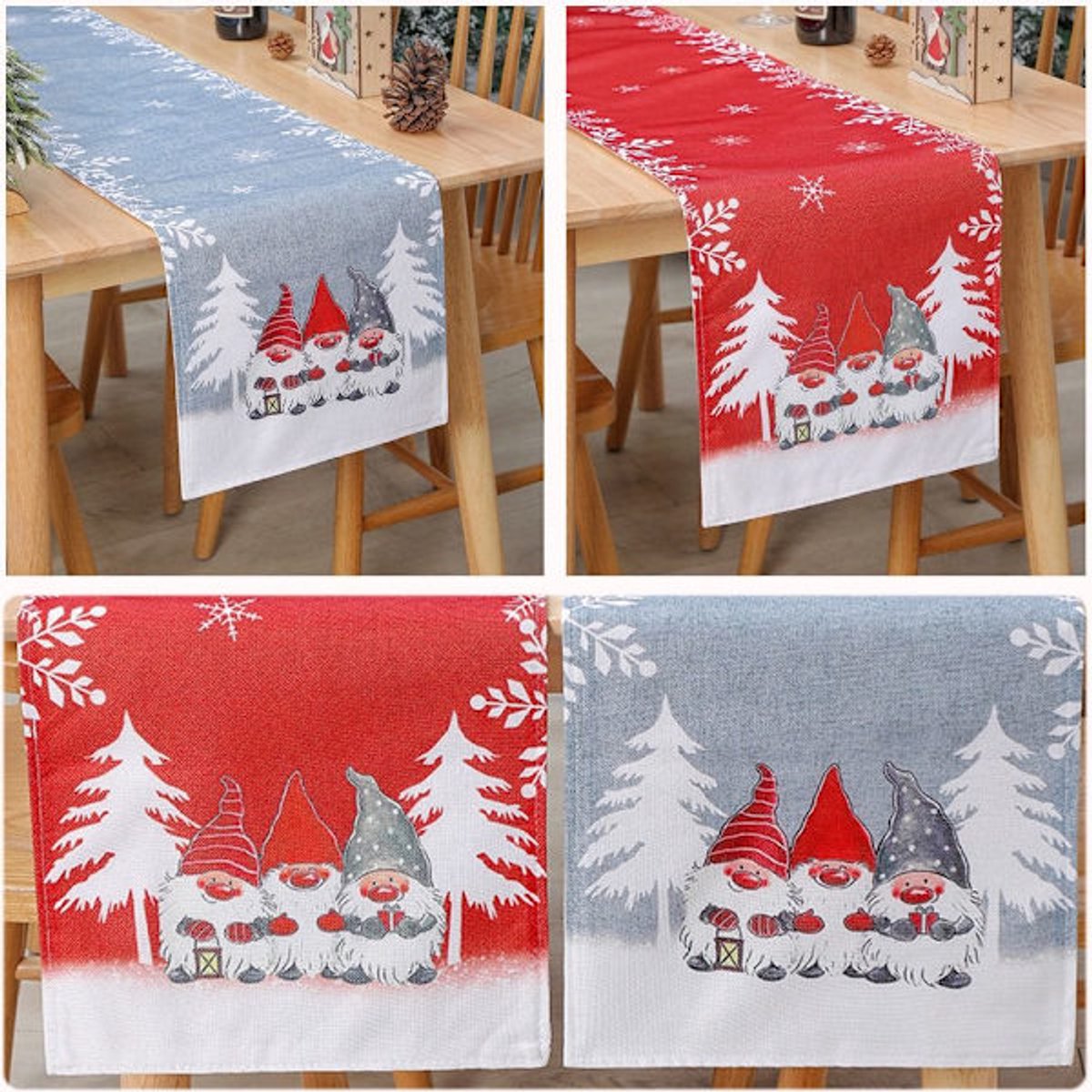 Tablecloth - Two-pack - Christmas tablecloth - Snowflake table runner - textile table runners (Gray + Red)