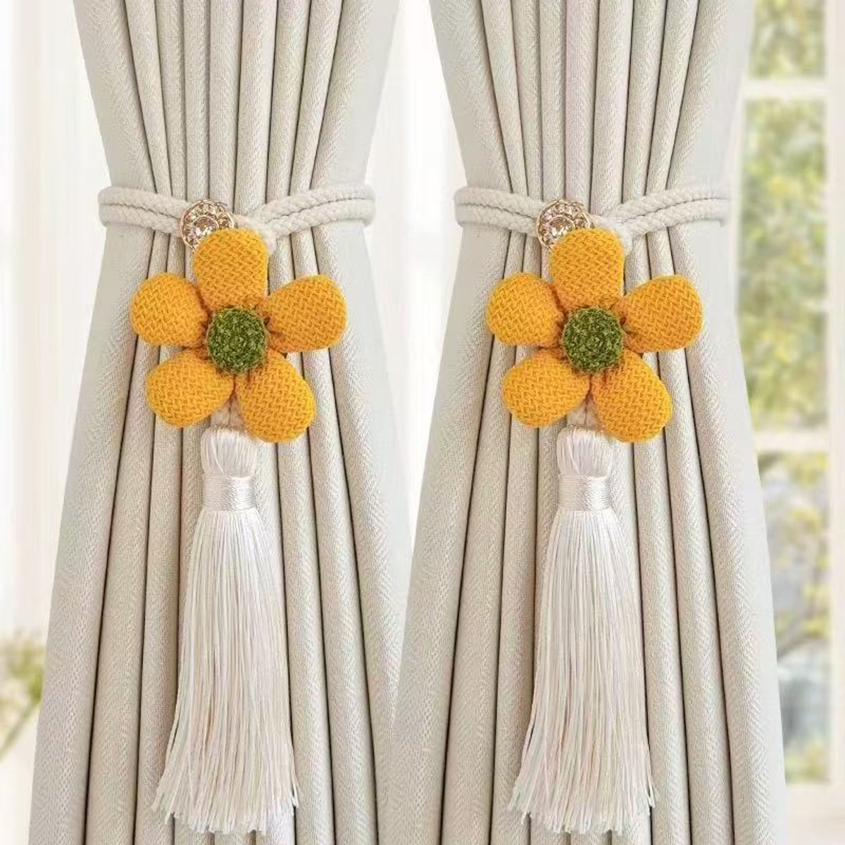 Curtain Holder - Curtain Tie Rope - Curtain Tie Back - Curtain Decoration - Home Decoration - Curtain Accessories - 2 Pieces - Yellow