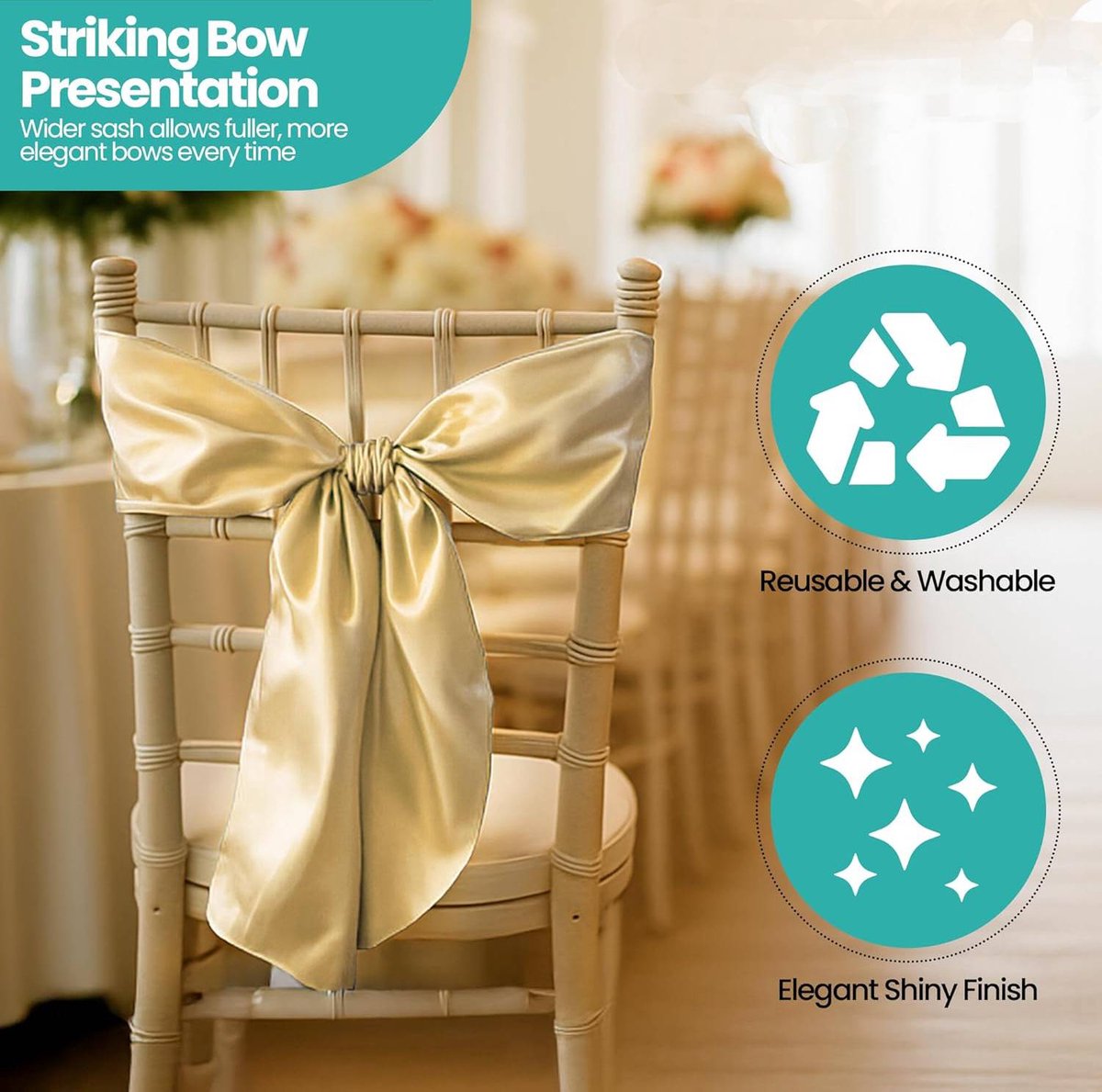 Elastic Chair Covers - 10 Pieces - Chair Covers - Chair Bows - Chair Decorations - Christmas Decorations - Suitable for Weddings, Parties, Banquets - Elegant Chair Bows - Christmas Decorations for Events - Yellow