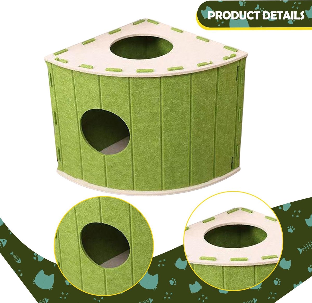 Cat House - Cat Basket - Cat Den - Felt-Shaped Cat Bed - Suitable for All Seasons - Warm | Scratch-Resistant - Pet Bed | Deep Sleeping Bed - Green