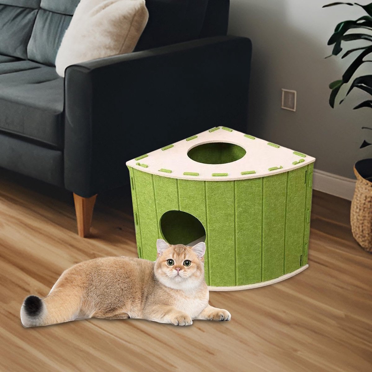 Cat House - Cat Basket - Cat Den - Felt-Shaped Cat Bed - Suitable for All Seasons - Warm | Scratch-Resistant - Pet Bed | Deep Sleeping Bed - Green