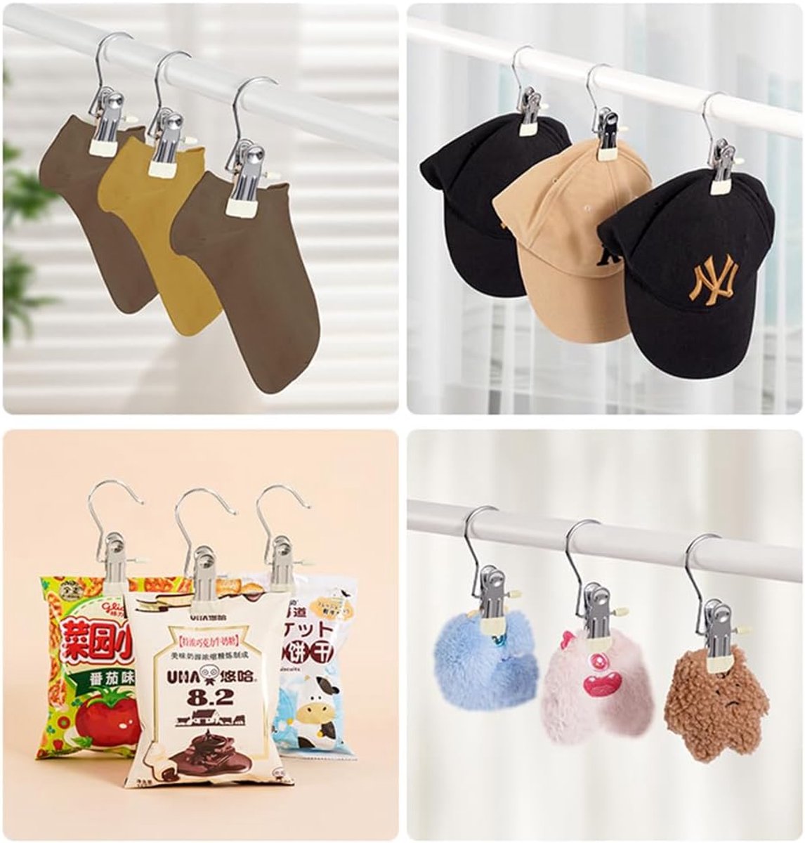 Clothes Pegs - Hangers with Clips - Stainless Steel Trouser Clips with Anti-Slip - Clothes Hooks - Hat Clips - Sock Clips - For Skirts, Trousers & Scarves (Pink, Pack of 10)