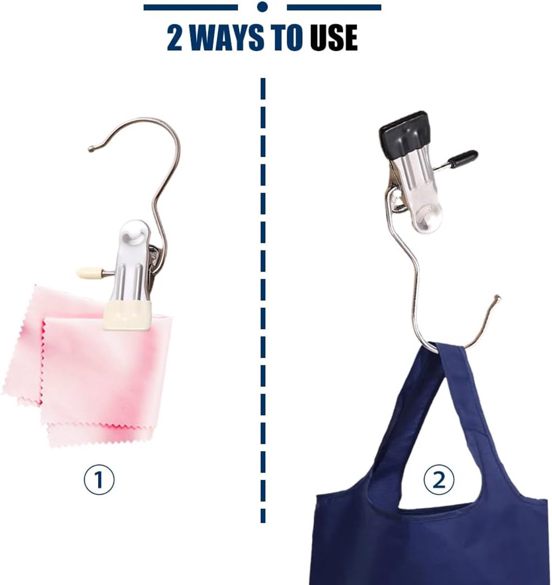 Clothes Pegs - Hangers with Clips - Stainless Steel Trouser Clips with Anti-Slip - Clothes Hooks - Hat Clips - Sock Clips - For Skirts, Trousers & Scarves (Pink, Pack of 10)