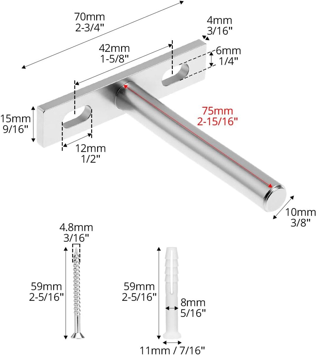 Floating Shelf Brackets - Pack of 4 - Shelf Brackets - 75mm (3 inch) Heavy-Duty Concealed Shelf Brackets - Includes Mounting Screws - For supporting wall display cases and furniture shelves