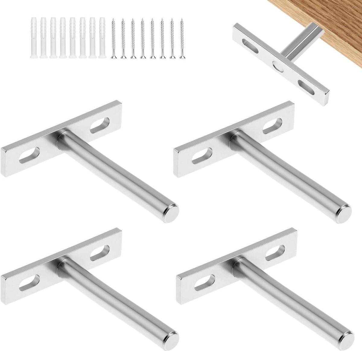 Floating Shelf Brackets - Pack of 4 - Shelf Brackets - 75mm (3 inch) Heavy-Duty Concealed Shelf Brackets - Includes Mounting Screws - For supporting wall display cases and furniture shelves