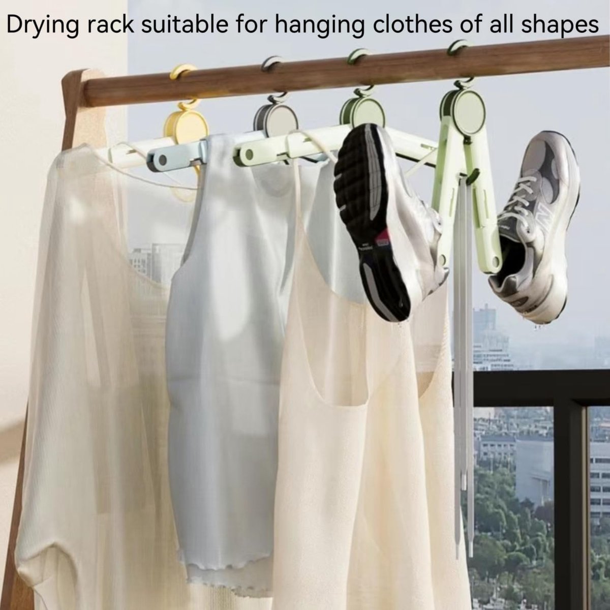 Clothes Rack - 5 pieces - Foldable clothes rack - Travel clothes rack - Shoe rack - Travel accessories - Suitable for camping, traveling and business trips (Vegetable)