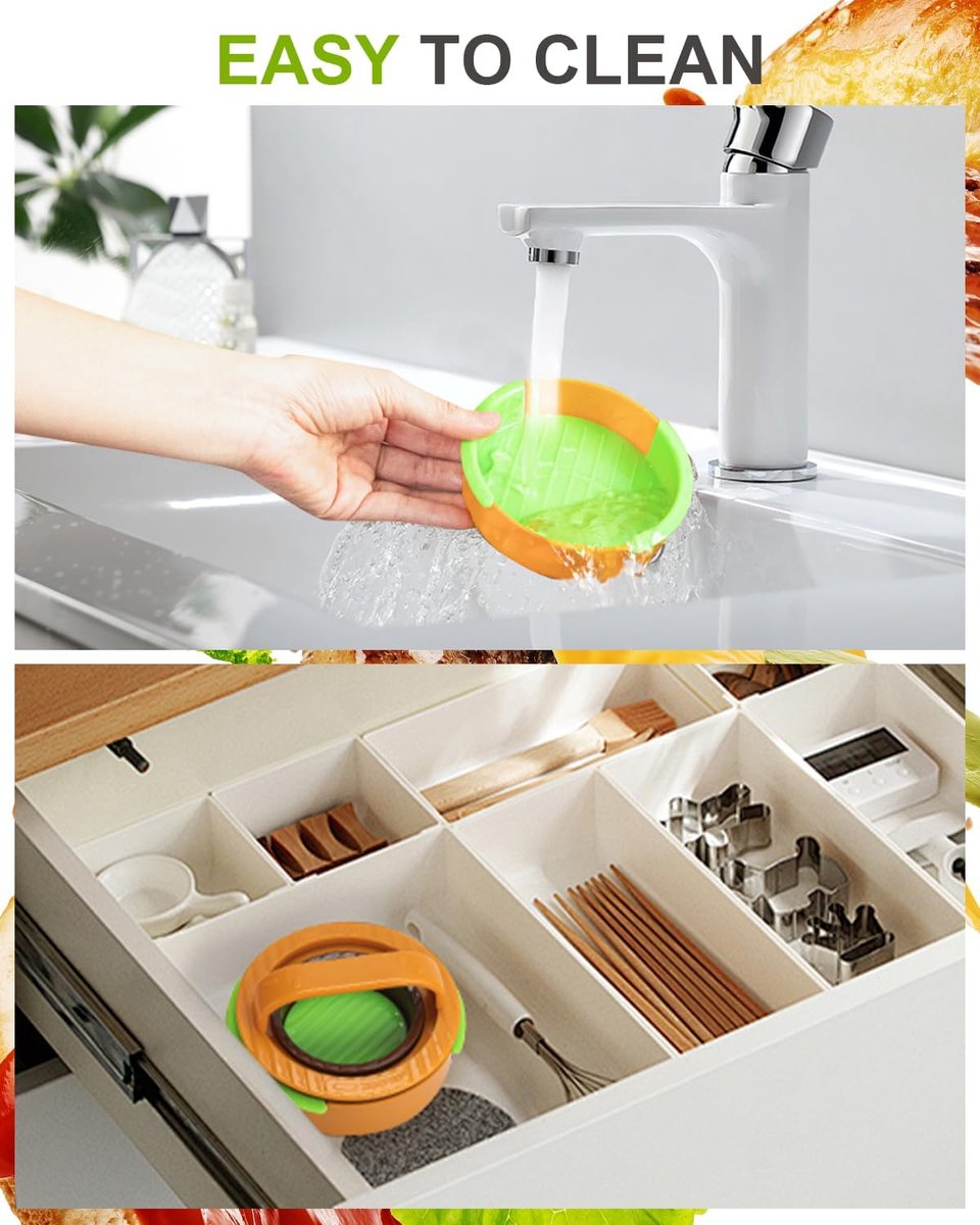 3-in-1 Hamburger and Hamburger Press - Hamburger Mold - Non-stick, durable patty maker for stuffed burgers and sliders - Easy to clean - Orange