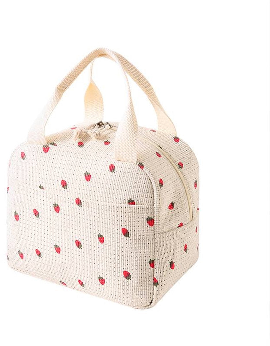 Lunch Bag - Corduroy - Lunch Box for Students/Office Workers - Insulated Bag - Waterproof - Portable Handle - Cute Lunch Bag - Beige