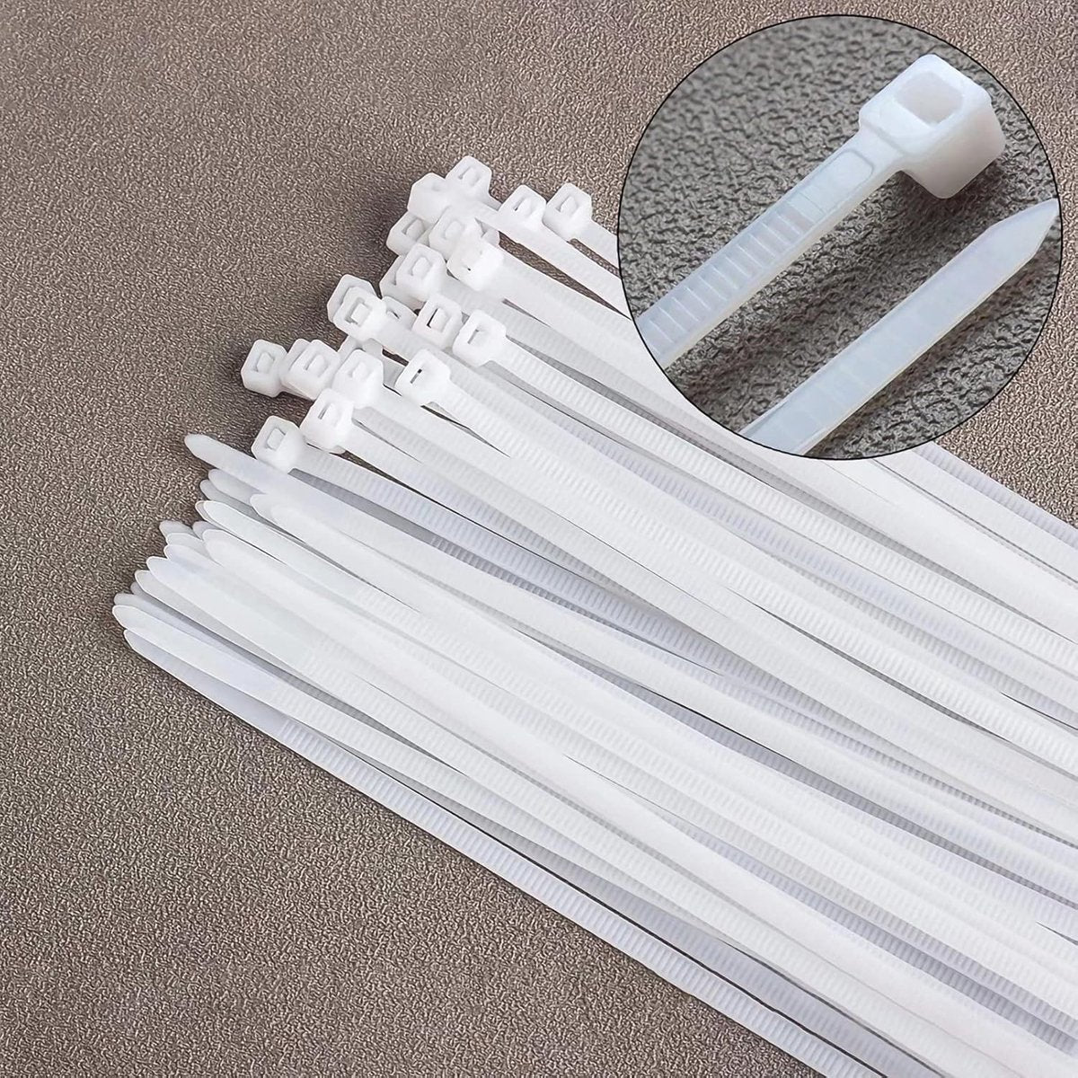 Nylon Cable Ties - Pack of 100 - 300mm x 4.8mm - Large White Nylon Cable Ties - Extra Strong - Tensile Strength 23kg - Self-Locking Plastic Cable Ties - Suitable for Home, Garden and Office Use.