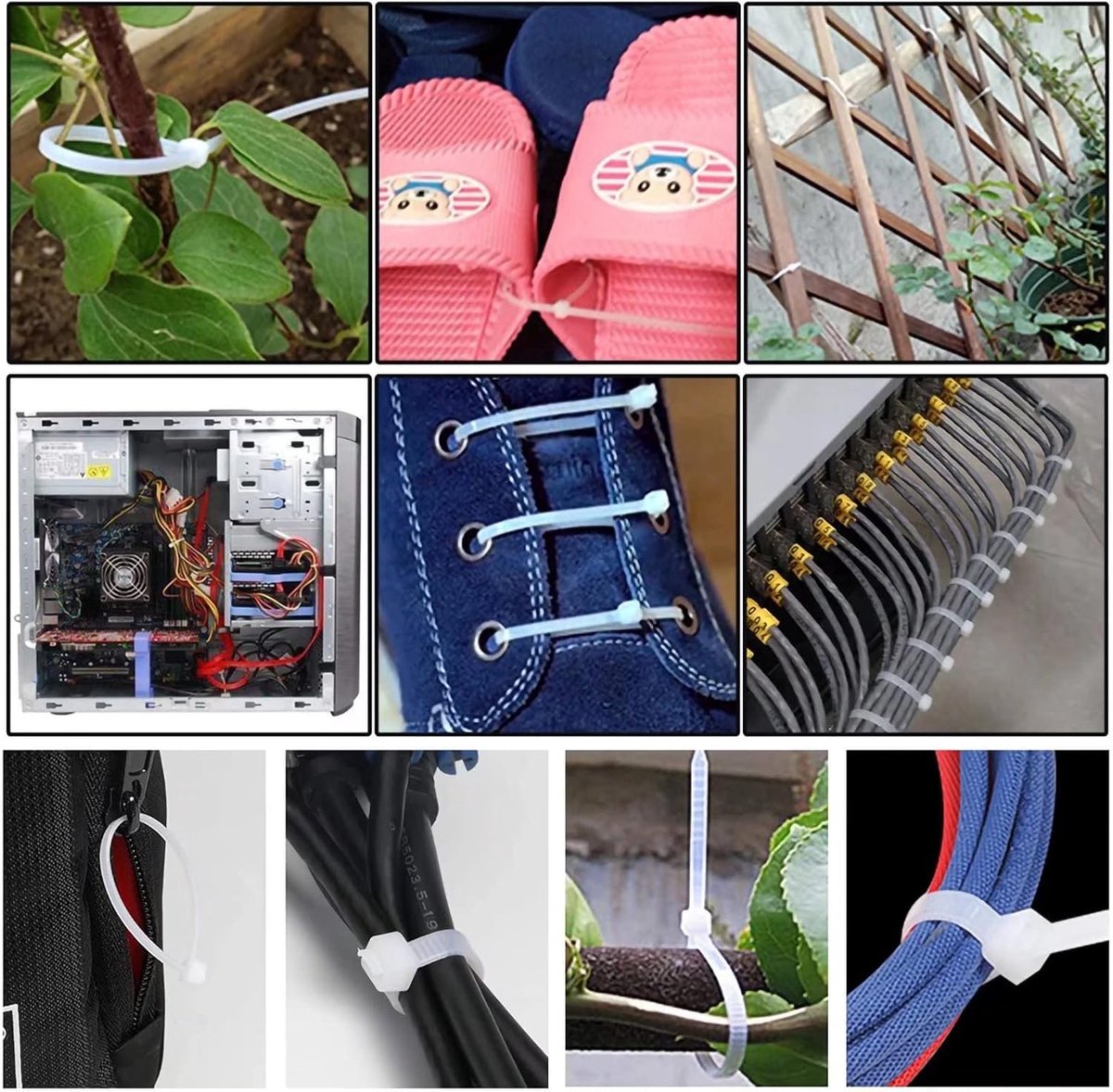 Nylon Cable Ties - Pack of 100 - 300mm x 4.8mm - Large White Nylon Cable Ties - Extra Strong - Tensile Strength 23kg - Self-Locking Plastic Cable Ties - Suitable for Home, Garden and Office Use.