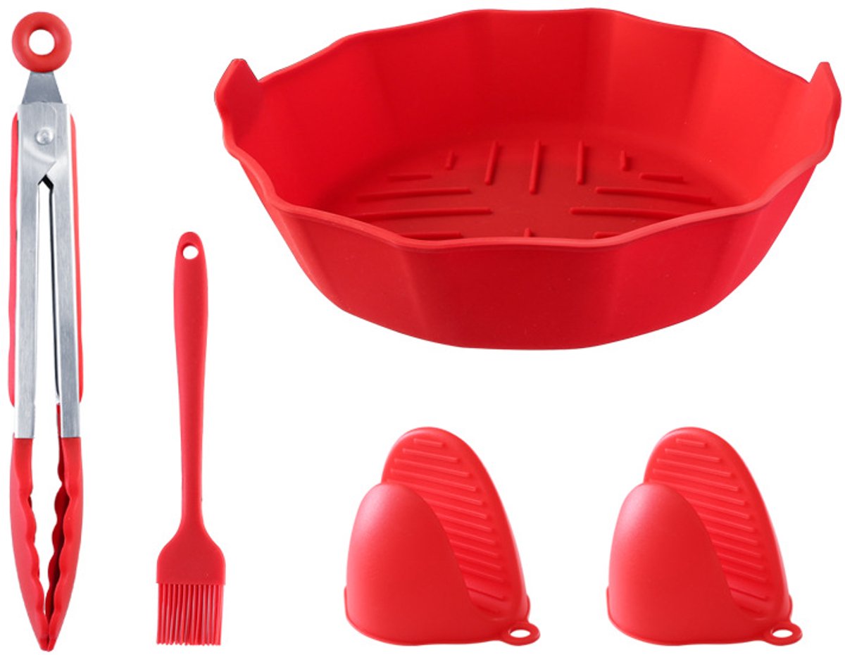 Accessories for the air fryer - baking tray, oven mitts, brush, tongs - suitable for kitchen, cooking, baking and grilling - five-piece set