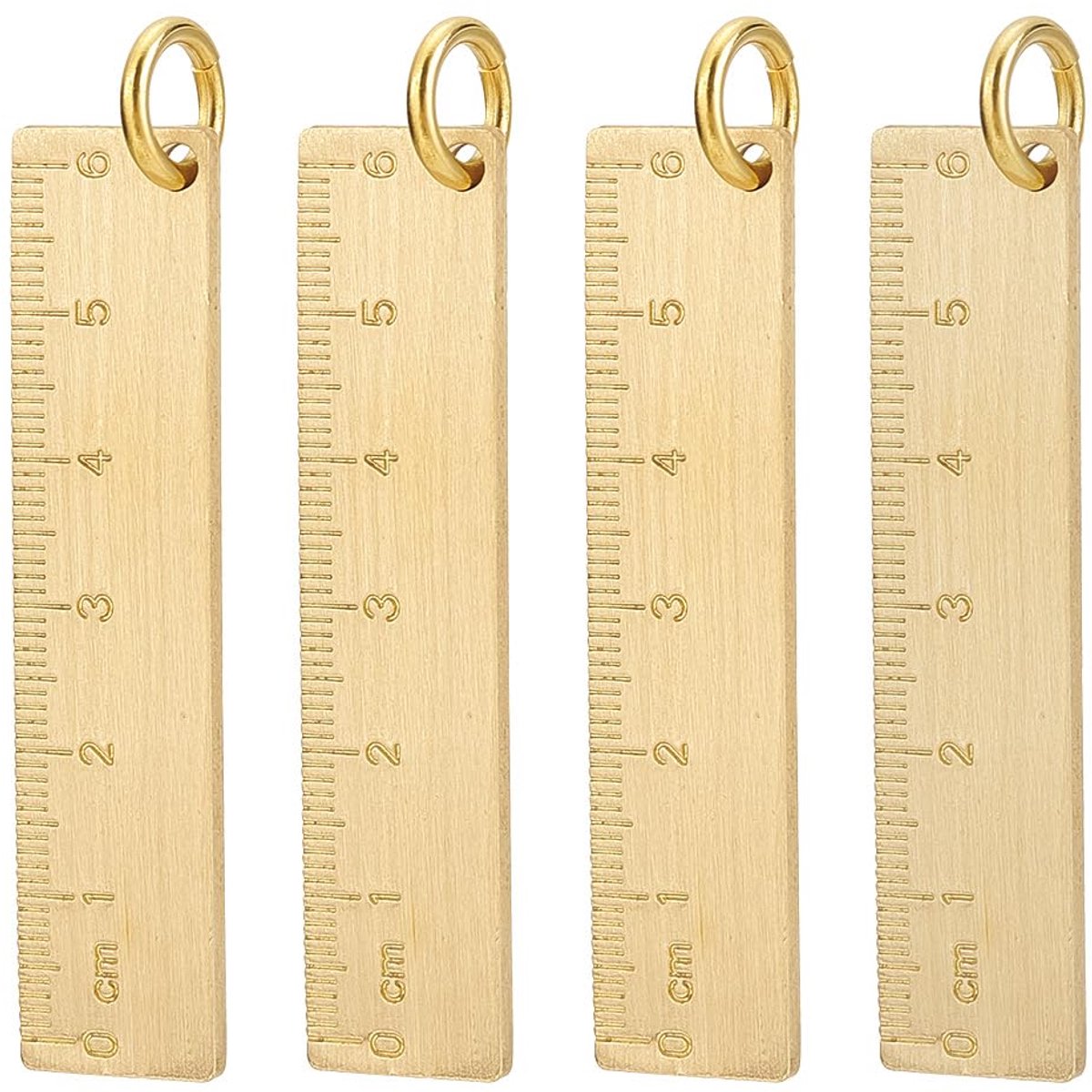 Keychain - Set of 4 - Small metal ruler - Brass gold ruler 6 cm - Decorative key ring - Keychain with bookmark - Accessories