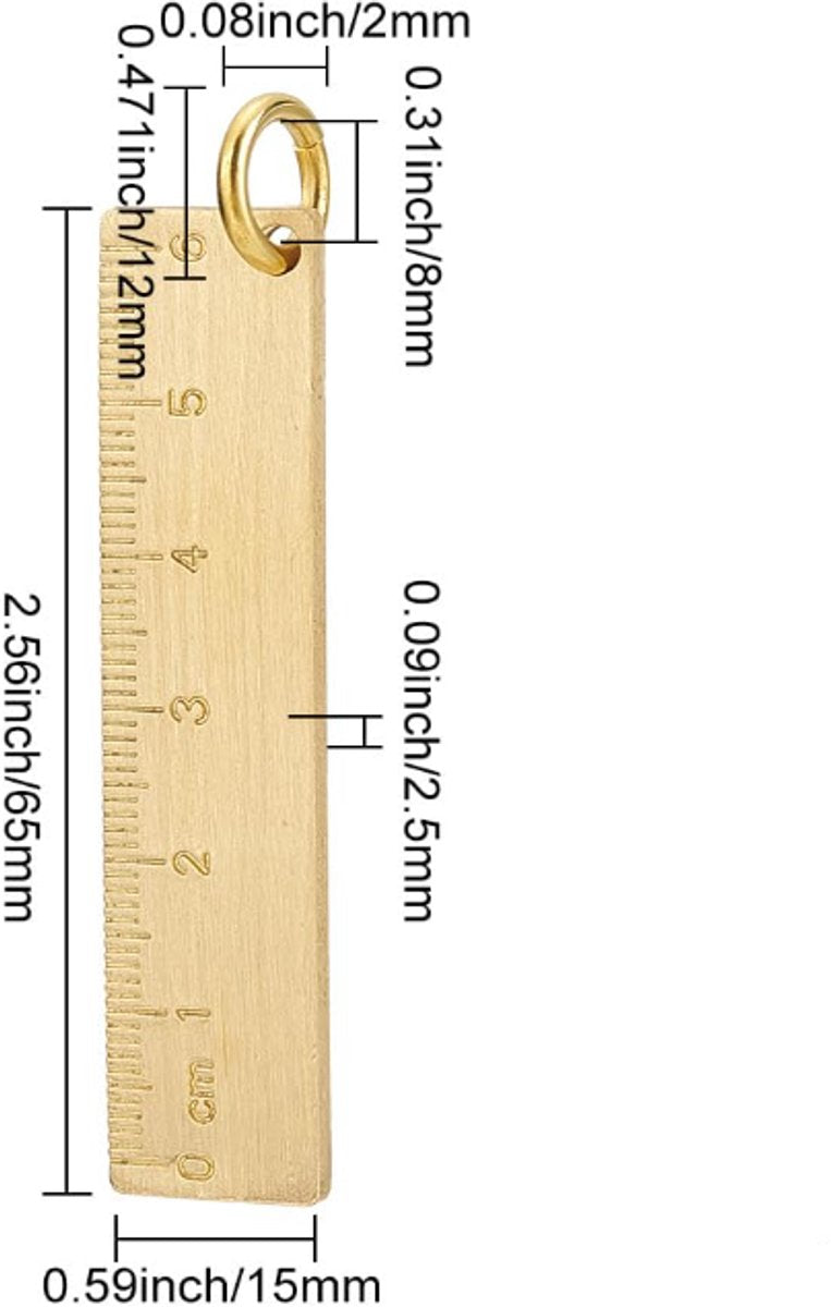 Keychain - Set of 4 - Small metal ruler - Brass gold ruler 6 cm - Decorative key ring - Keychain with bookmark - Accessories