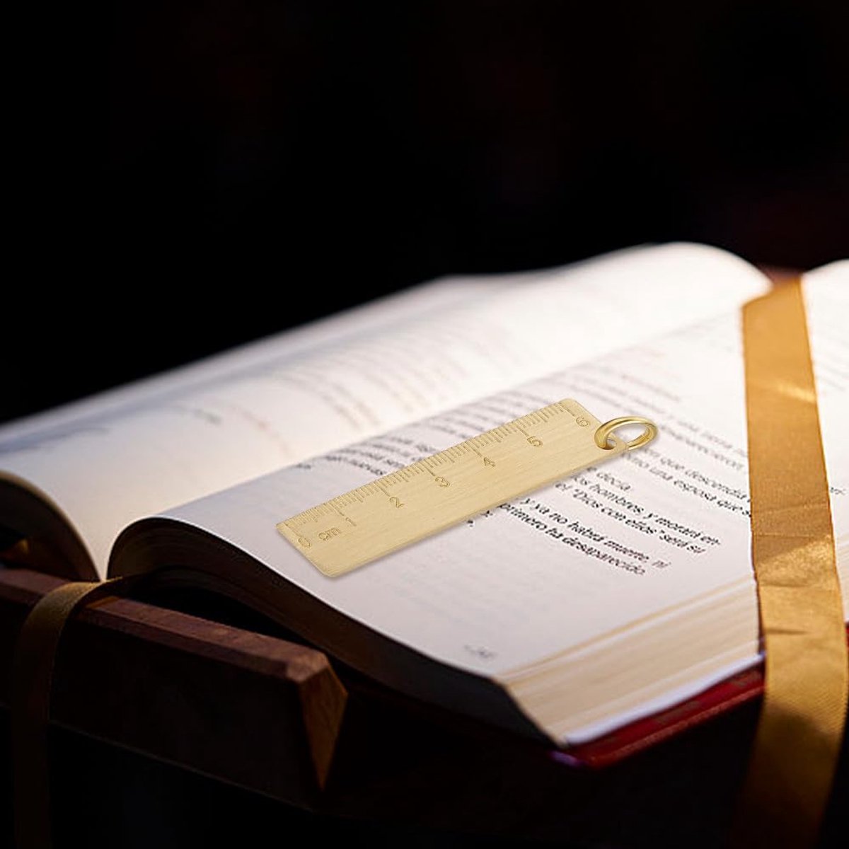 Keychain - Set of 4 - Small metal ruler - Brass gold ruler 6 cm - Decorative key ring - Keychain with bookmark - Accessories