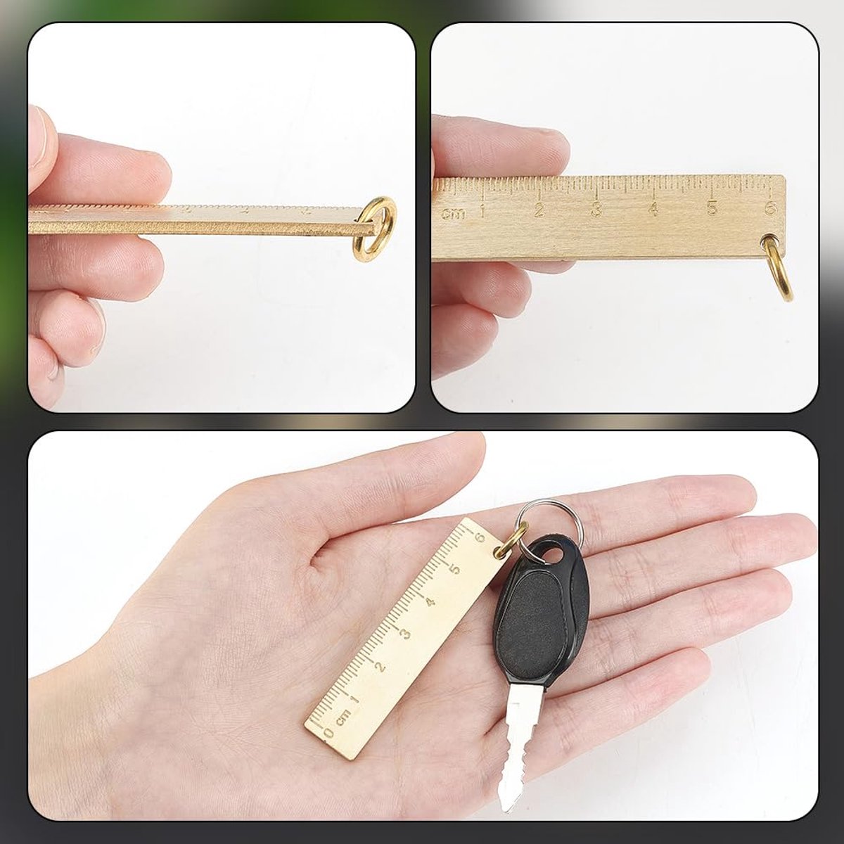 Keychain - Set of 4 - Small metal ruler - Brass gold ruler 6 cm - Decorative key ring - Keychain with bookmark - Accessories