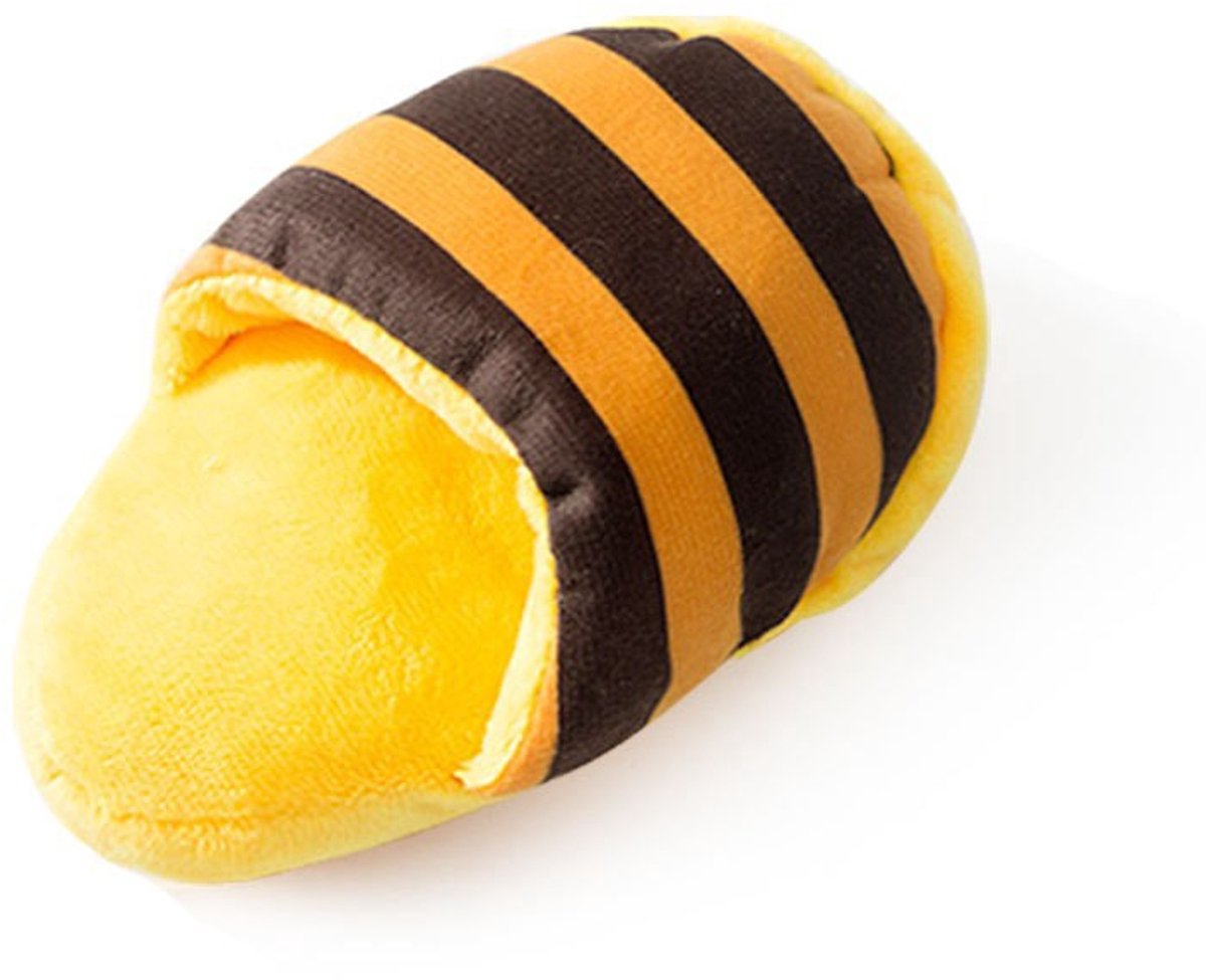 Dog Toys - Dog Cuddly Toy - Slipper Shape - Interactive - Dog Toy - Yellow-Brown Stripes