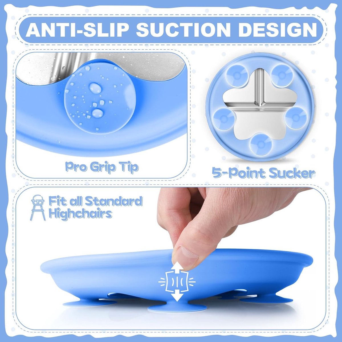 Children's Plate - Stainless Steel - Suction Cup - Shatterproof - Food Safe - 20 cm - Blue/Pink