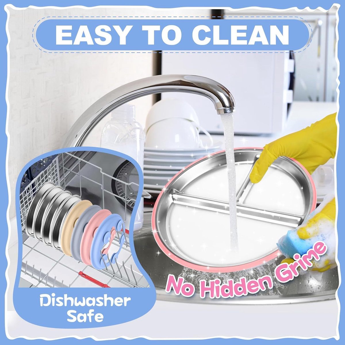 Children's Plate - Stainless Steel - Suction Cup - Shatterproof - Food Safe - 20 cm - Blue/Pink