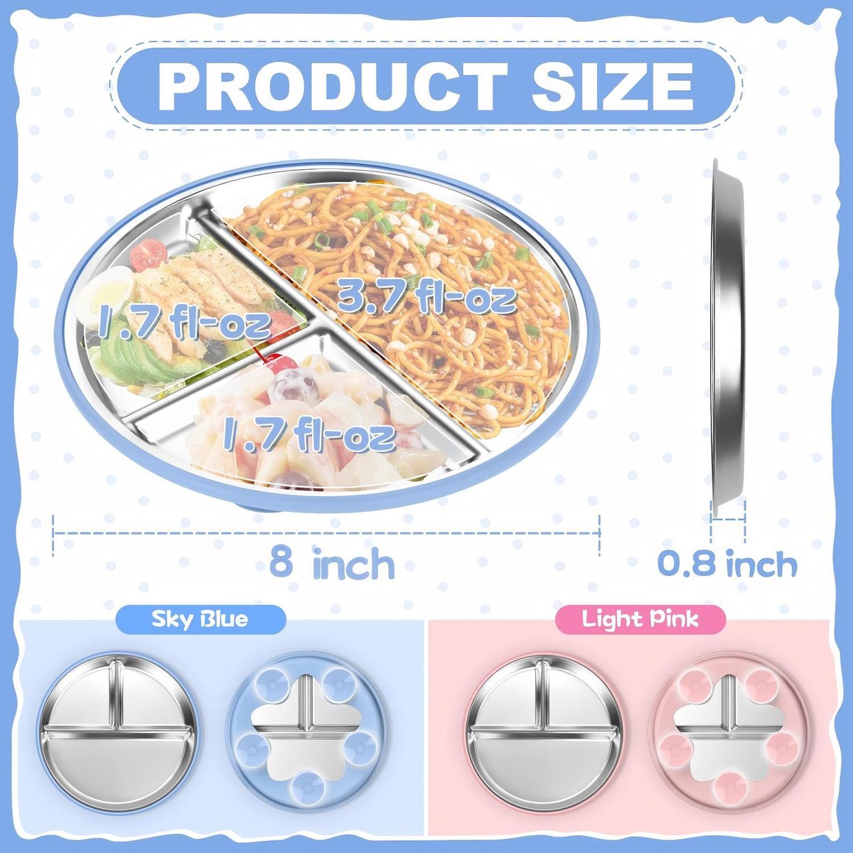 Children's Plate - Stainless Steel - Suction Cup - Shatterproof - Food Safe - 20 cm - Blue/Pink