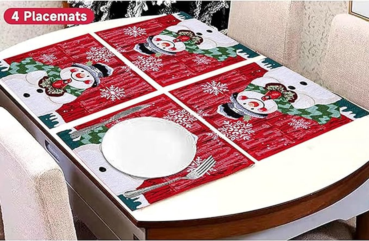 Placemats - Set of 4 - Christmas placemats - Christmas placemats - Home Decoration - heat-resistant and waterproof - suitable for Christmas parties and table decorations (25*35cm)
