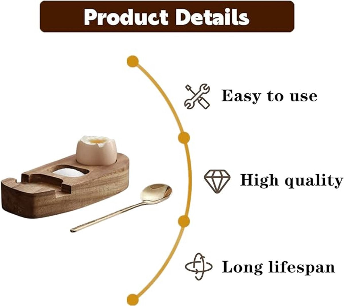 1 set - Wooden egg holder - with spoon - Stylish tray - Sturdy design - Suitable for breakfast, brunch, picnic and everyday use