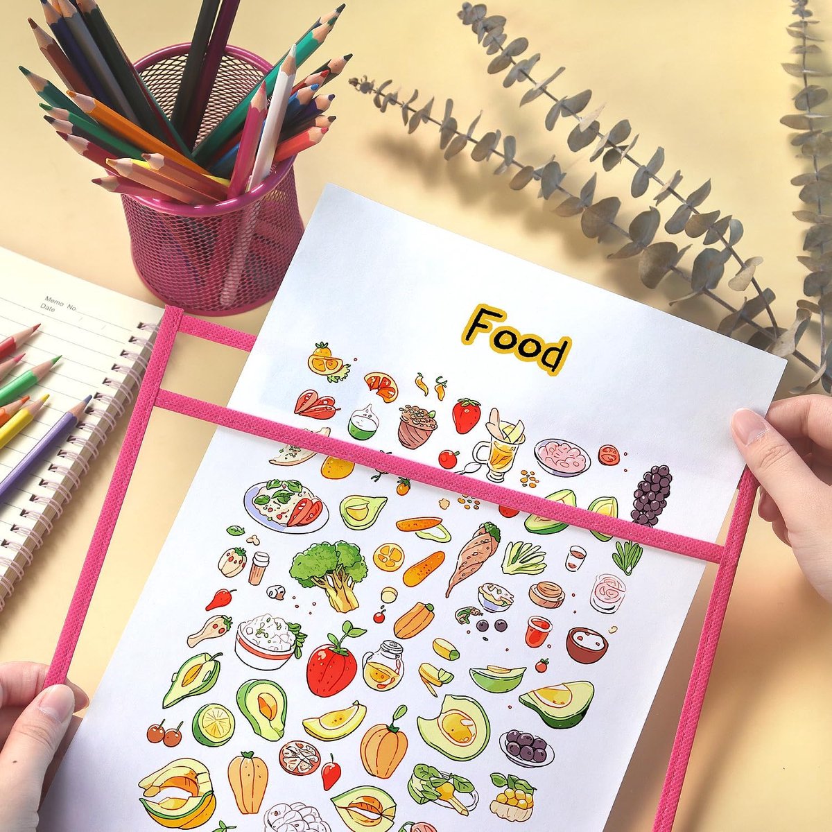 Erasable and Writable Folders - Pack of 20 | Includes 20 water-based whiteboard markers and 2 erasers - Transparent plastic folders/protective covers - Drawing and tracing bags for young children - Erasable and writable - Random colors