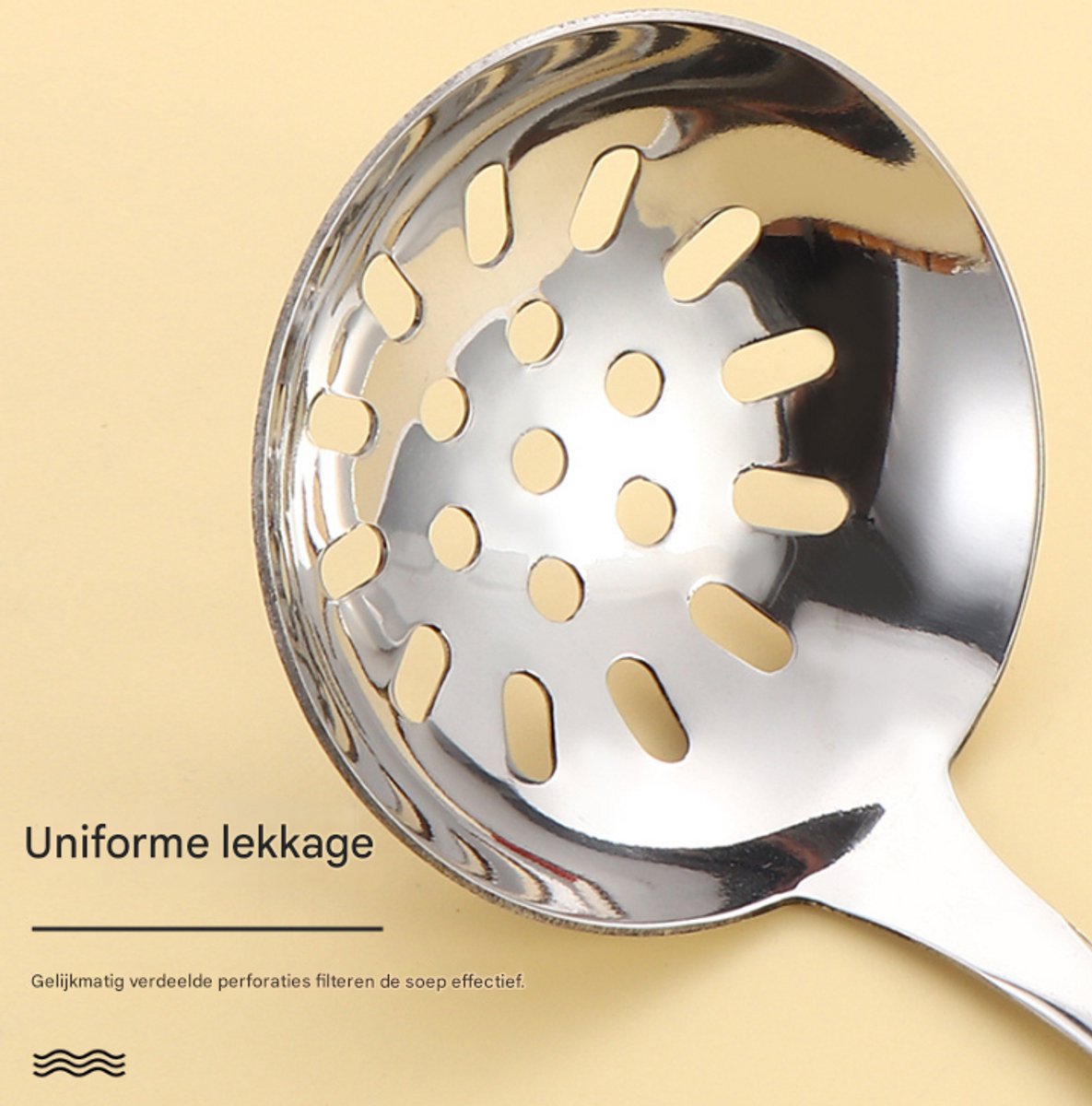 Spoons - 2-Piece Set - Stainless Steel Soup Spoon with Bamboo Handle - Long Handle Soup Spoon - Soup Spoon - Strainer - Strainer Set - Durable and Comfortable Kitchen Utensils