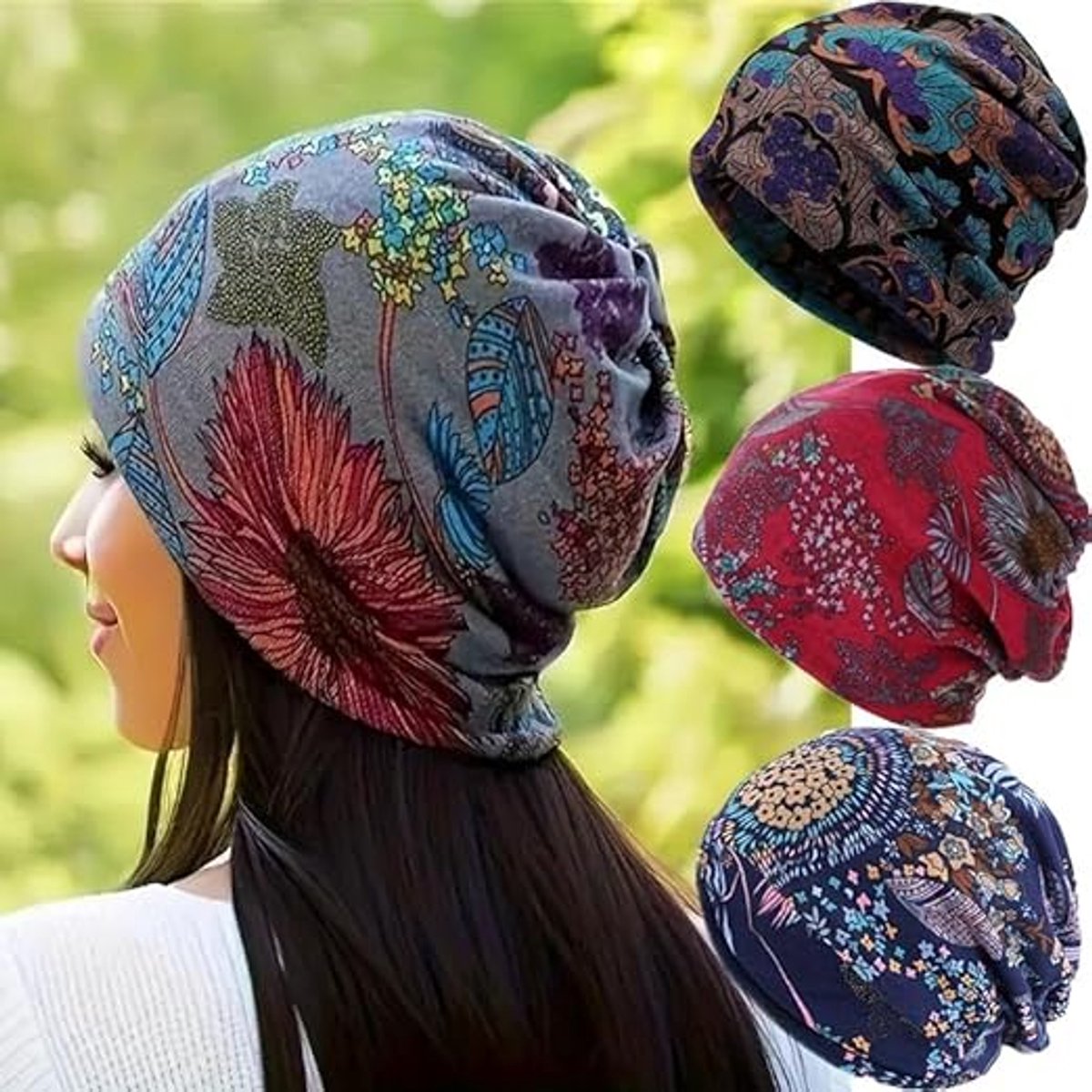 Beanie - Knitted Hat - 4-Piece Set - Bohemian Print - Soft Polyester - Suitable for Autumn and Winter