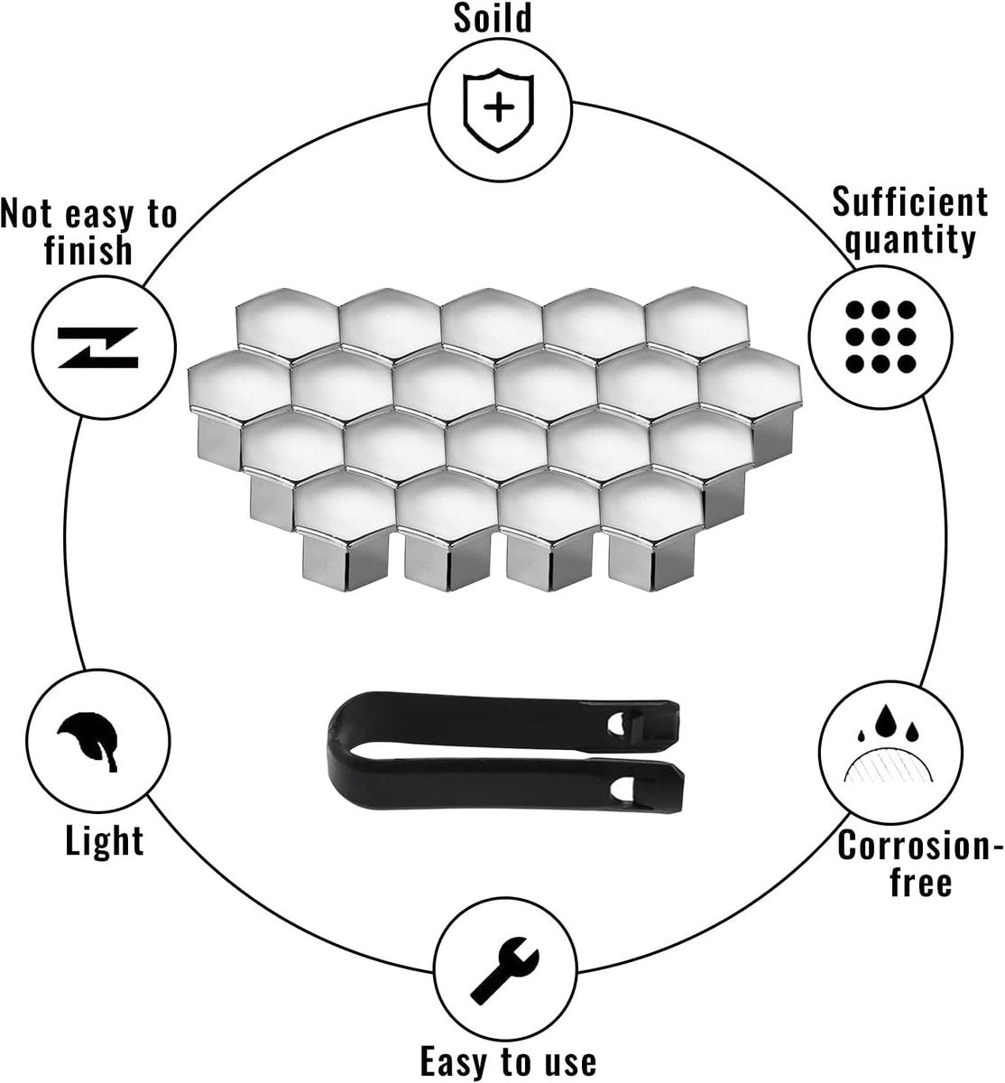 Universal wheel bolt covers (20 pieces) - 17 mm wheel bolt cover - wheel bolt cover - hexagon nut protector - with puller - suitable for all car brands (silver)