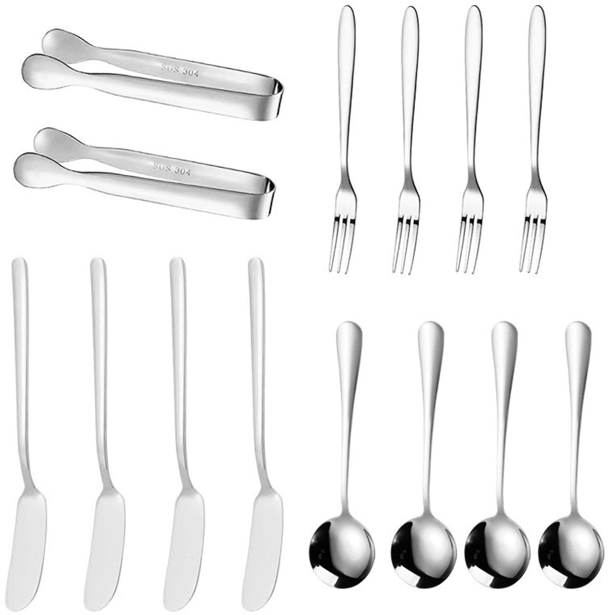 cutlery set - 14-piece set - cheese knife | pastry forks| oval coffee spoons | kitchen tongs & serving tongs