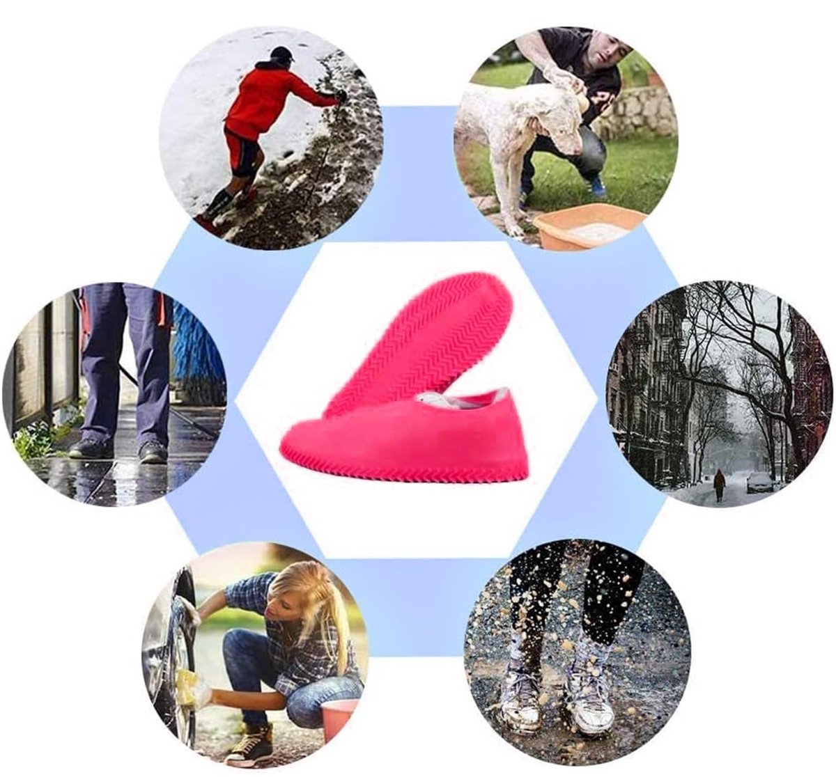 Overshoes - 1 Pair - Waterproof Silicone Overshoes - Reusable, Non-slip, Suitable for Outdoor Activities (Pink - Size M)