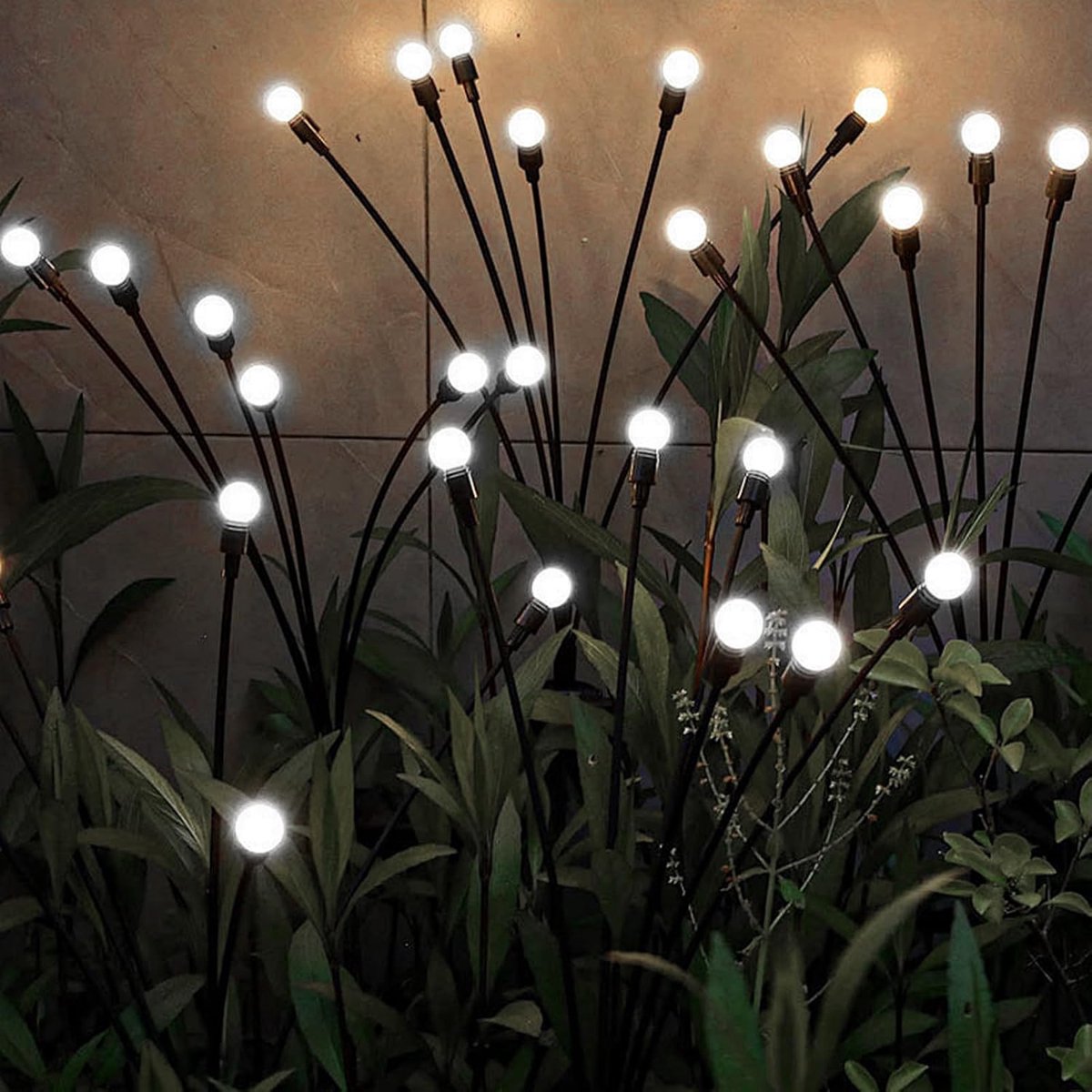 Outdoor Lighting - Solar Garden Lighting - Mood Lamp - LED Solar Garden Lamp - Firefly Shaped - 6 Pots x 2 - Waterproof for Outdoor Use - Suitable for Decorating Patio Paths - White Light