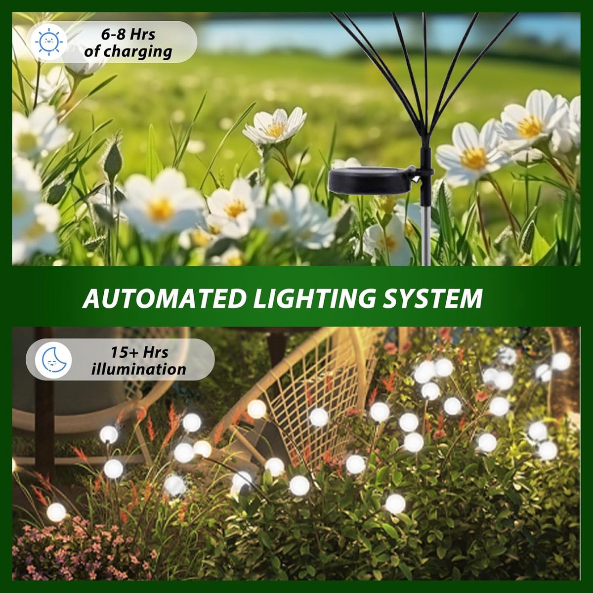 Outdoor Lighting - Solar Garden Lighting - Mood Lamp - LED Solar Garden Lamp - Firefly Shaped - 6 Pots x 2 - Waterproof for Outdoor Use - Suitable for Decorating Patio Paths - White Light