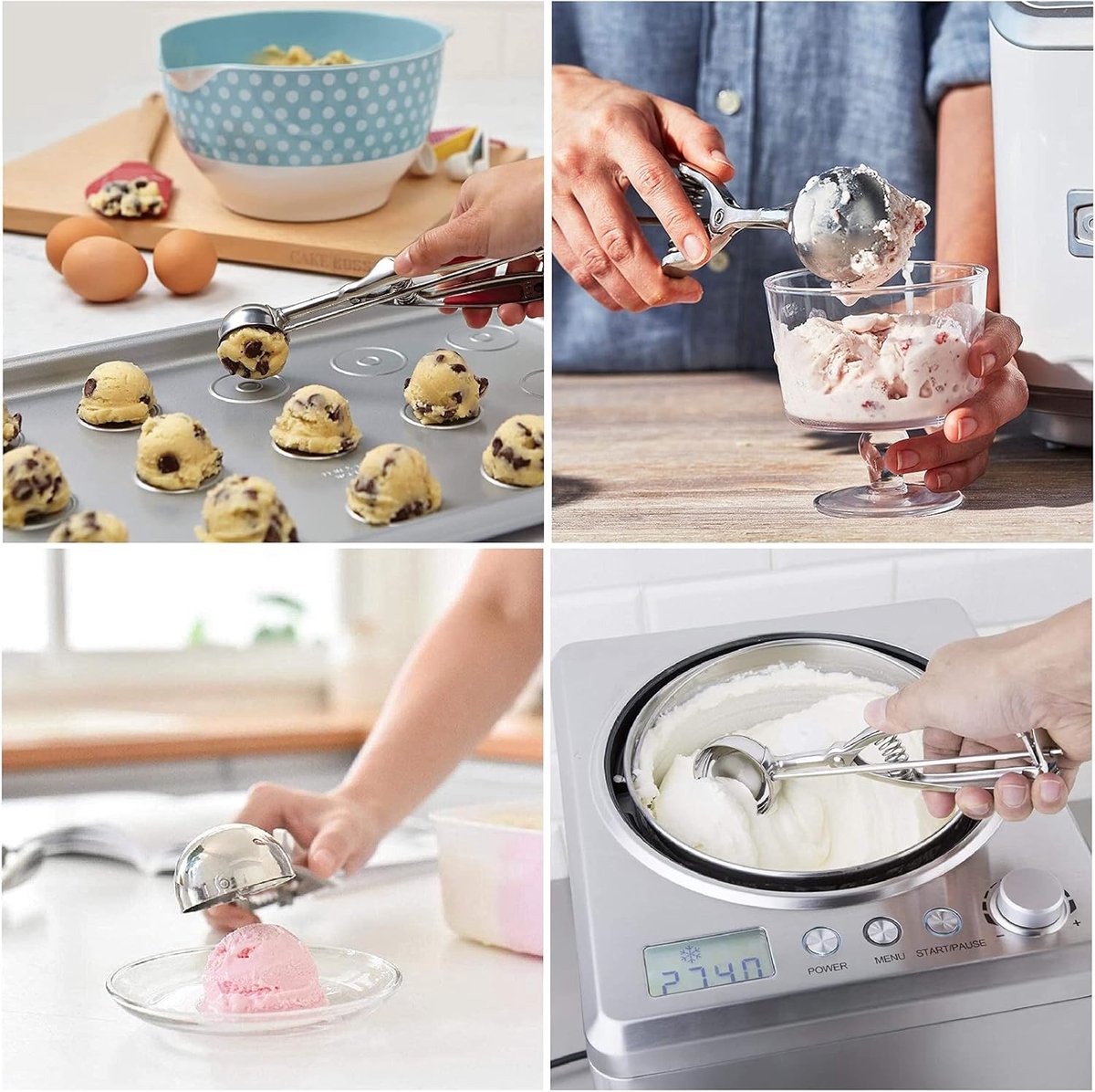 Three-Piece Ice Cream Scoop Set - Cookie Scoop Set - Stainless Steel Ice Cream Scoop with Trigger Mechanism - Large/Medium/Small Cookie Scoops - Baking Cookie Scoop Set