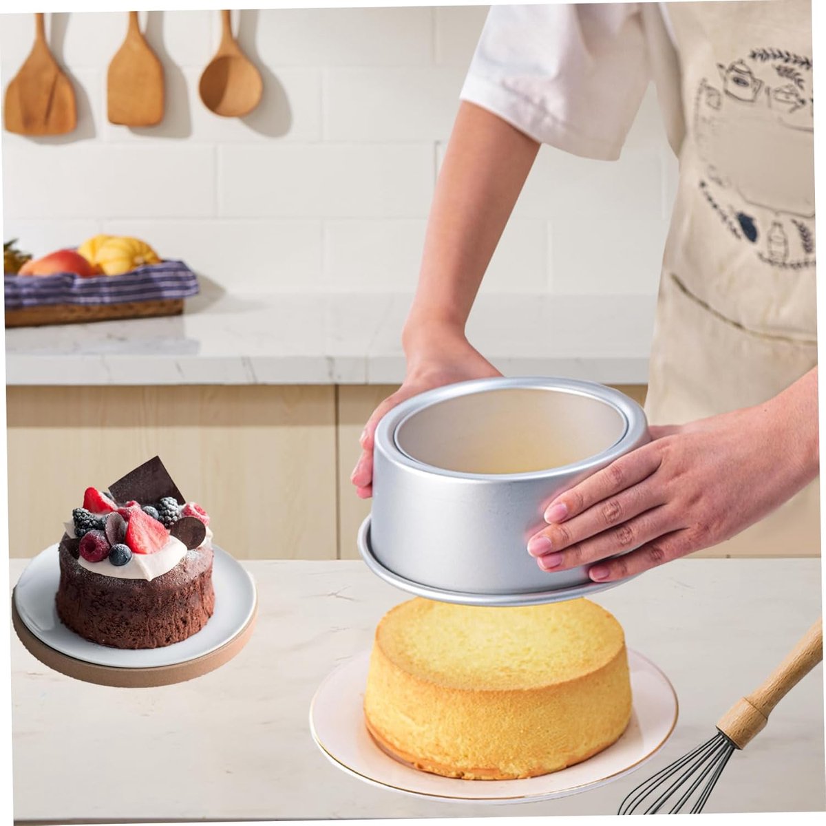 Cake Pans - 2-Piece Set - Round Cake Pans - Non-Stick Baking Pans - Aluminum Baking Pans 15cm and 20cm - Baking Pans with Removable Base - Round Pans - Baking Tools