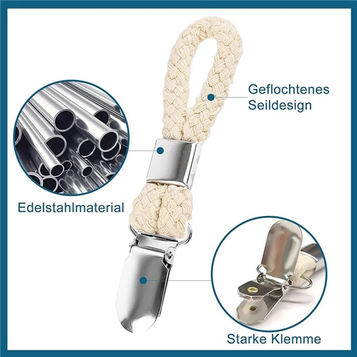 Set of 4 - Woven Cotton Ring, Metal Towel Clips - Hanging Ring and Storage Clips - Suitable for Home, Bedroom and Bathroom - Multifunctional