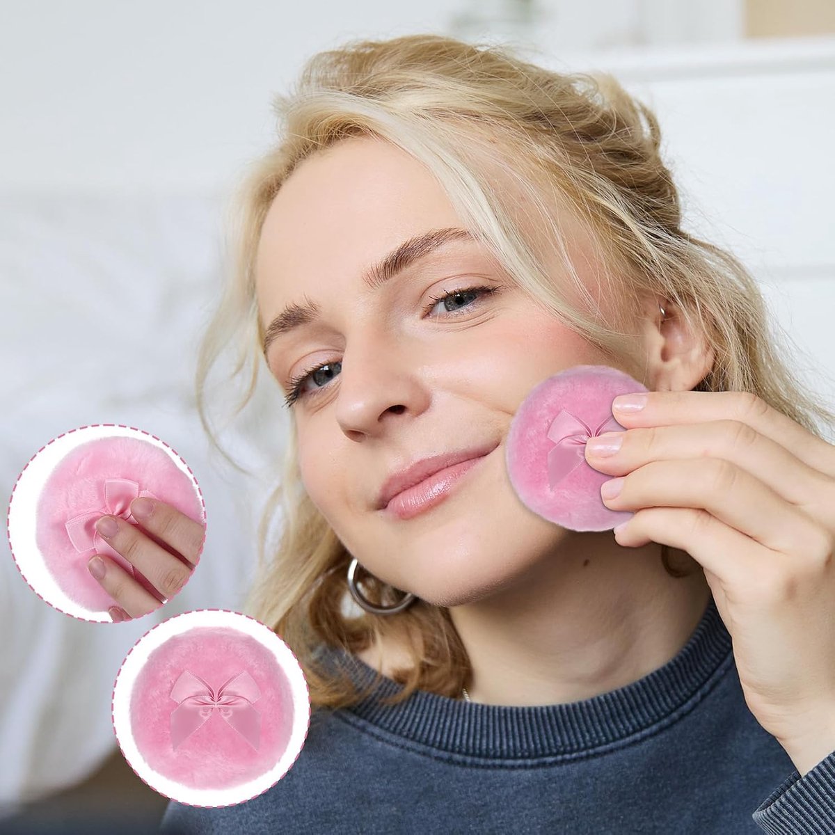 Powder Puff - 2 pieces - 8.9 cm - Make up sponges - Soft powder puff - Washable and reusable - For wet and dry application