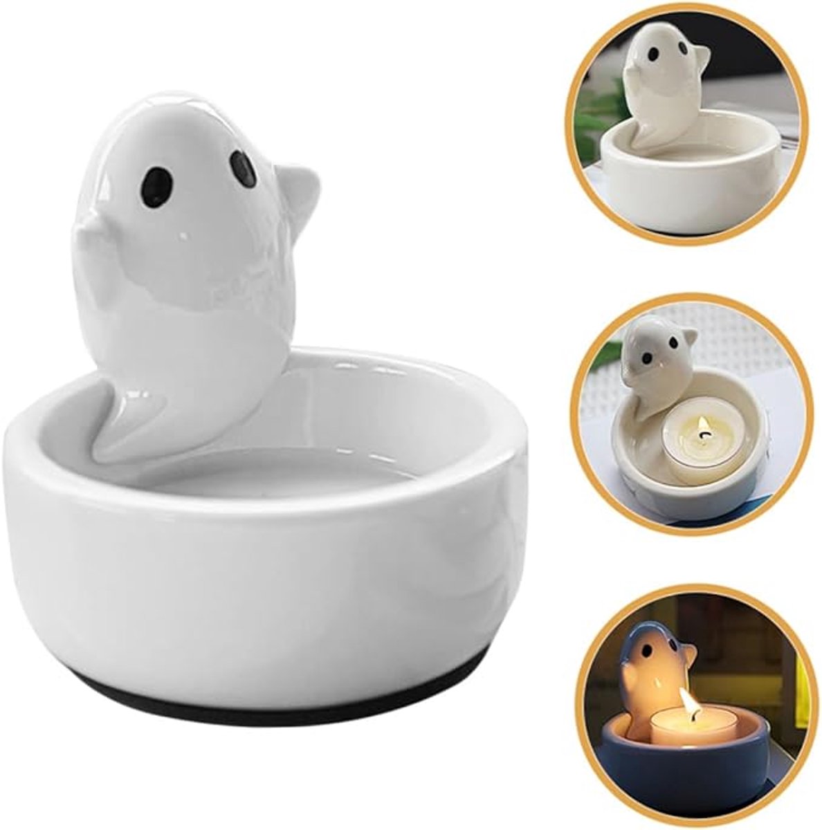 Candle Holder - 1-Piece - Ceramic Ghost Candle Holder - Cute Ghost Ornament - Birthday Gift - Desk Decoration